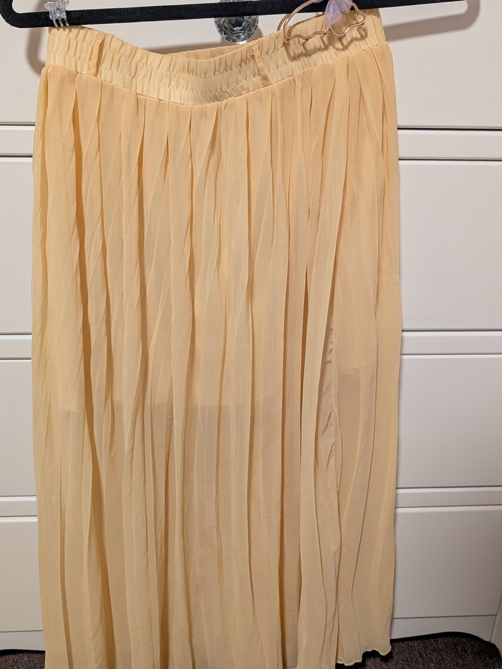 Golden Pleated Chiffon Maxi Skirt